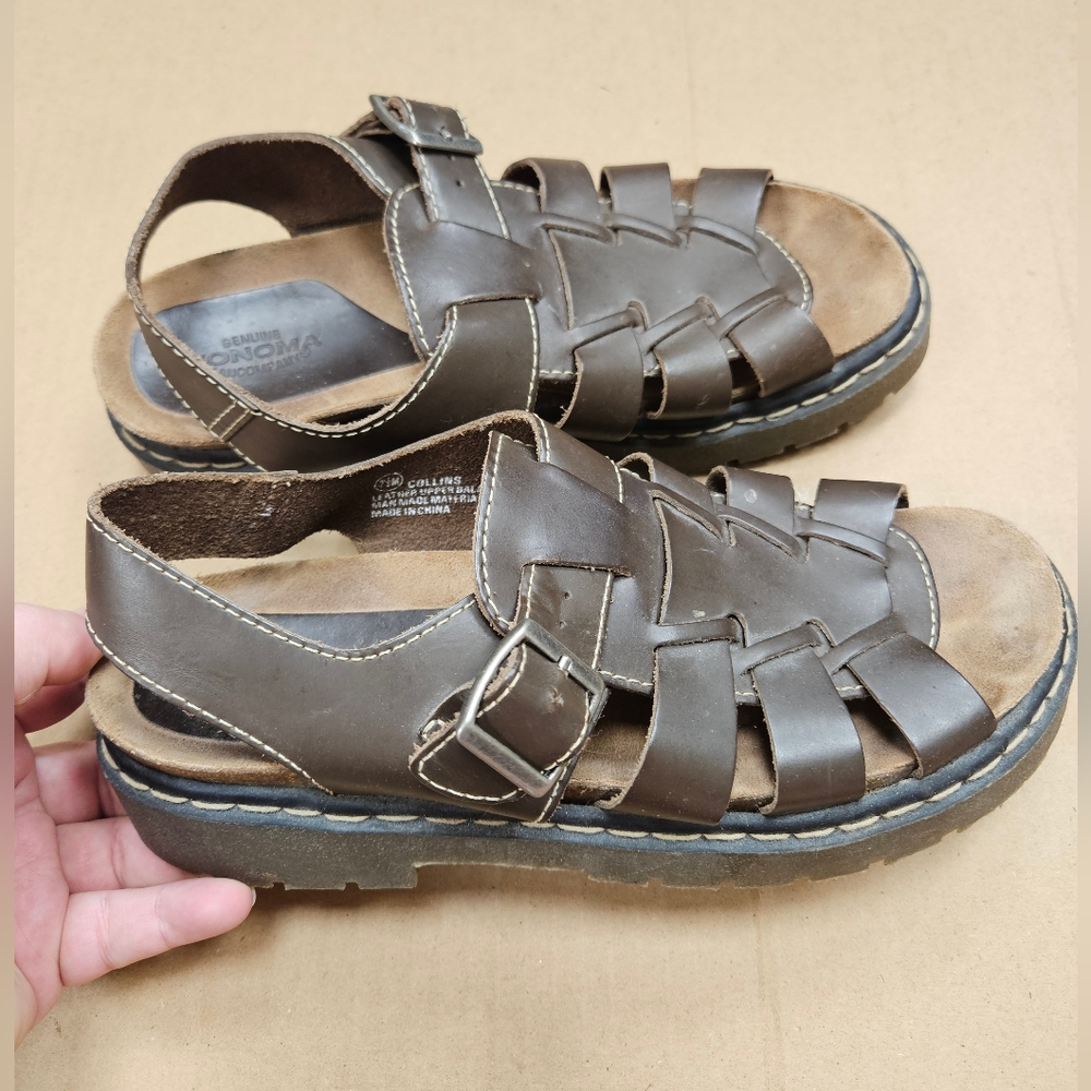 Sonoma Collins Genuine Leather Brown Fisherman Style Strap Sandals Y2K